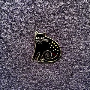 Laurel Burch Vintage Black Cat pin. 1” x 1”. “Keshire” Cat. Signed.